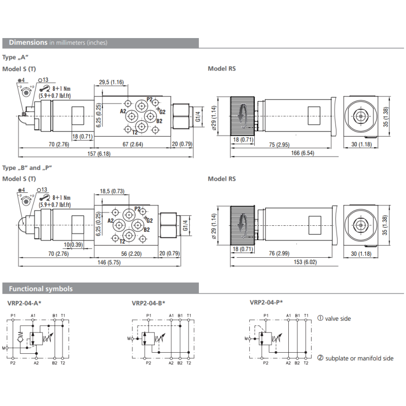 Zawór VRP2-04, Surface treatment: B, Seals: V, Adjustment o