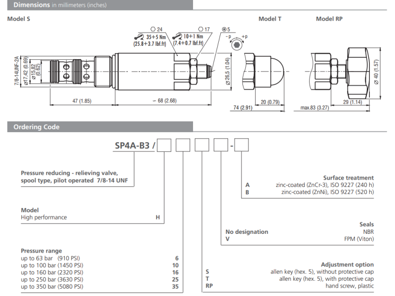 Zawór SP4A-B3, Surface treatment: A, Seals: No designation,