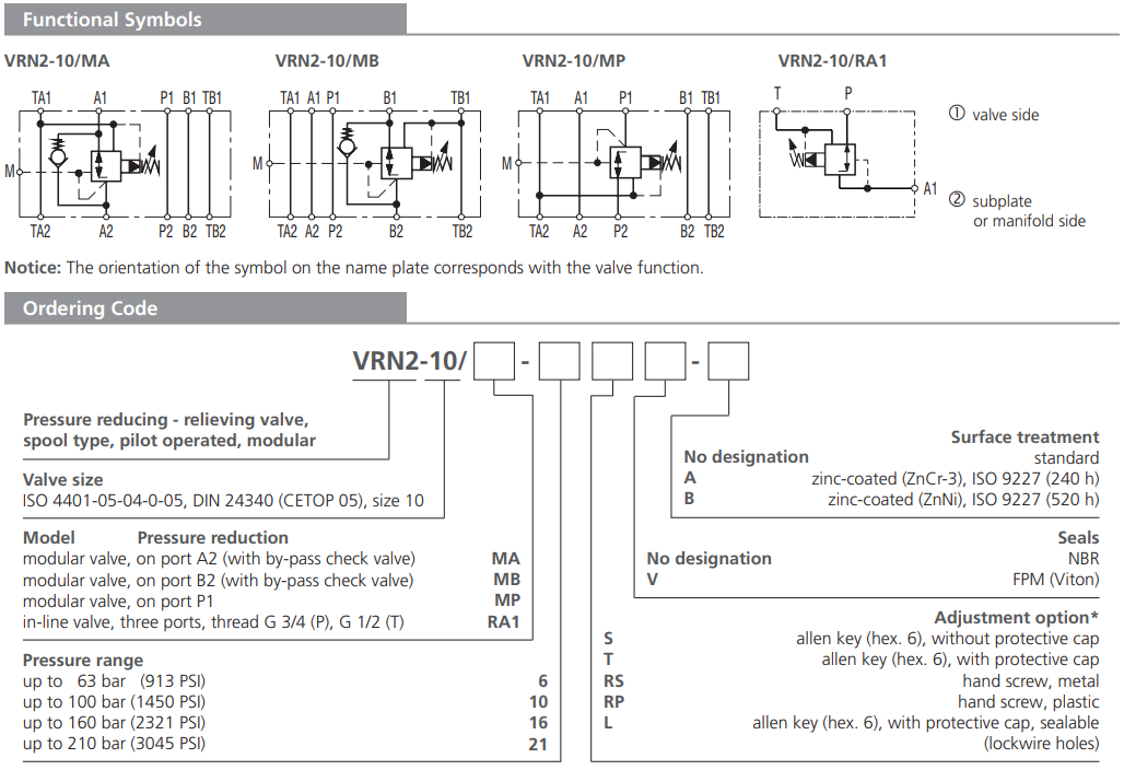 Zawór VRN2-10/M(R), Surface treatment: B, Seals: No designa