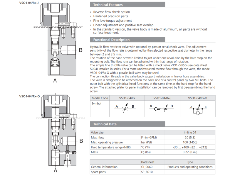 Zawór VSO1-04/R, Seat diameter: 2, Model: J