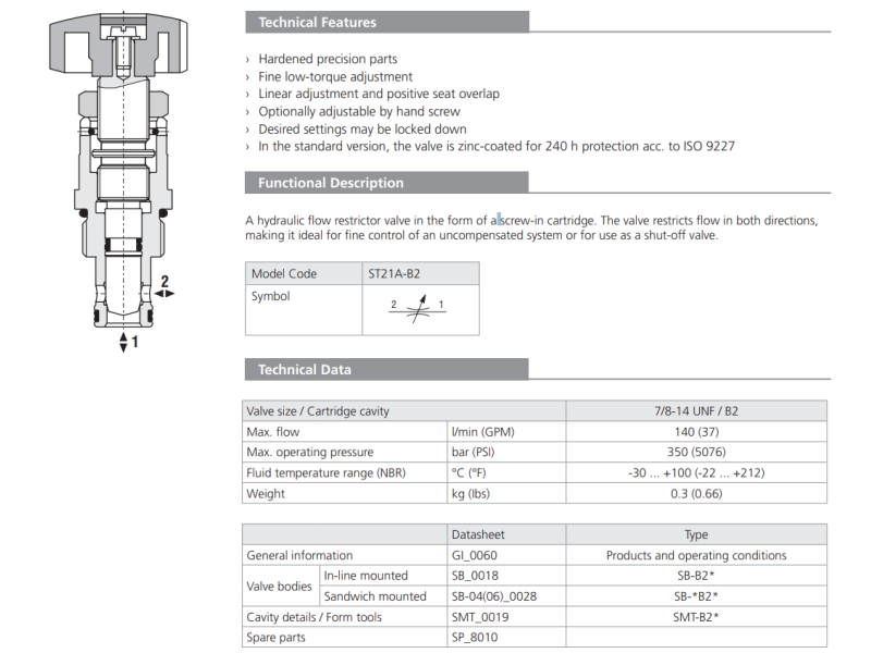 Zawór ST21A-B2, Surface treatment: A, Seals: No designation