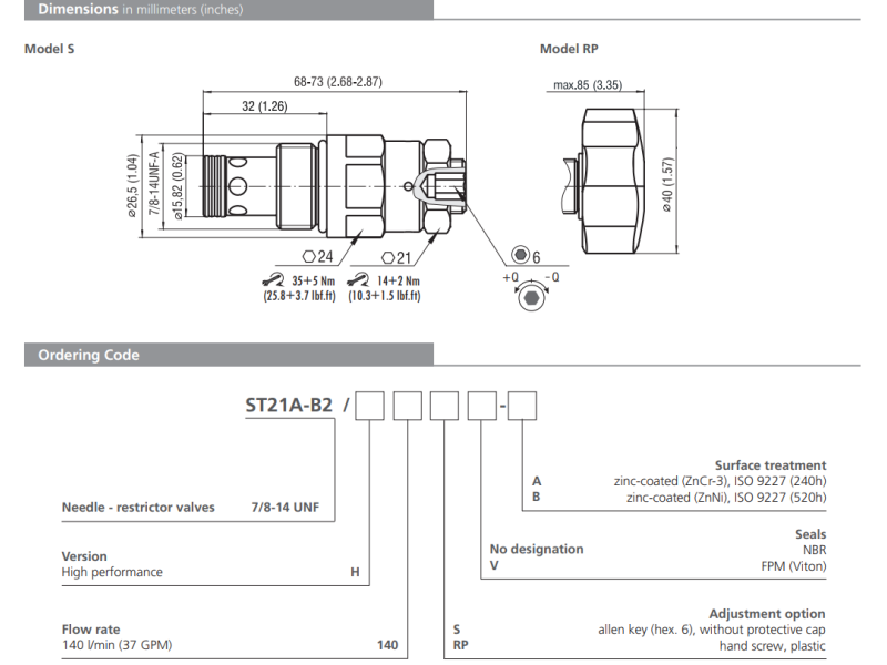 Zawór ST21A-B2, Surface treatment: A, Seals: No designation