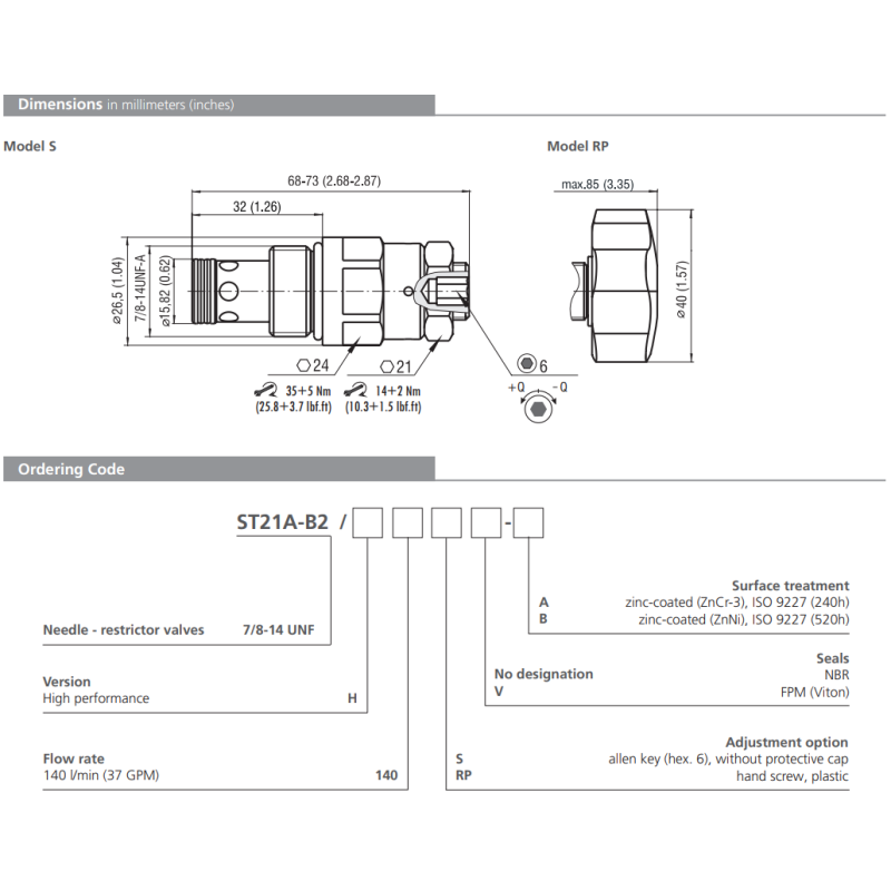 Zawór ST21A-B2, Surface treatment: A, Seals: No designation