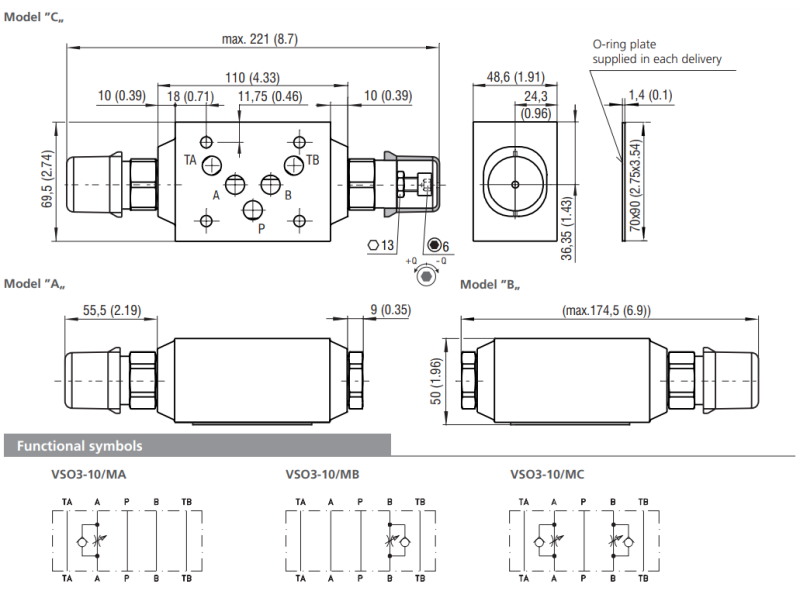 Zawór VSO3-10/M, Surface treatment: No designation, Seals: 