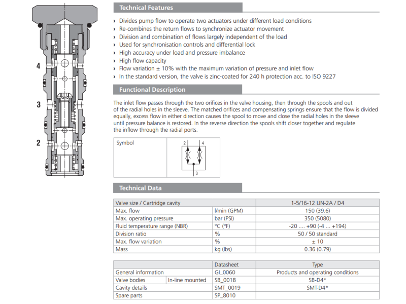 Zawór SFD2F-D4/I, Seals: No designation, Flow rate: 150