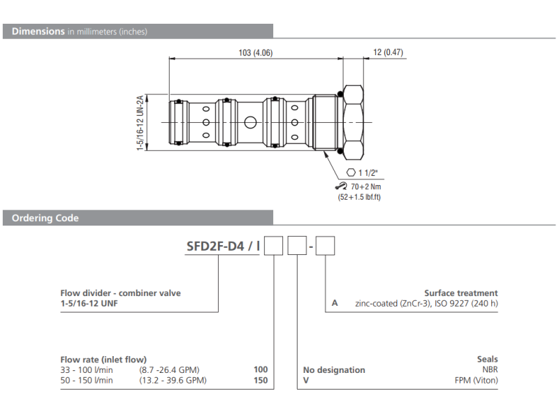 Zawór SFD2F-D4/I, Seals: No designation, Flow rate: 150