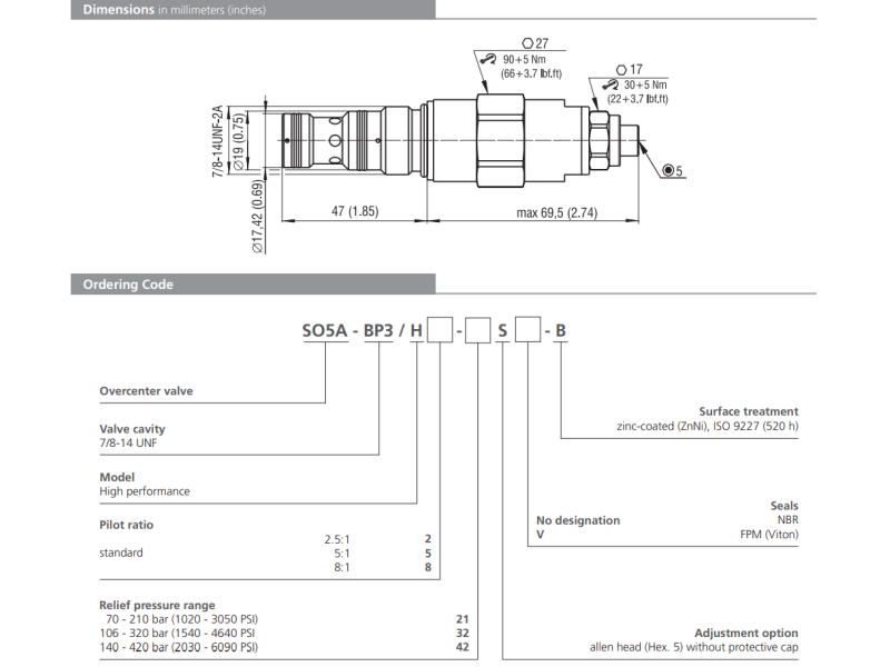 Zawór SO5A-BP3, Seals: No designation, Pressure range: 21, 