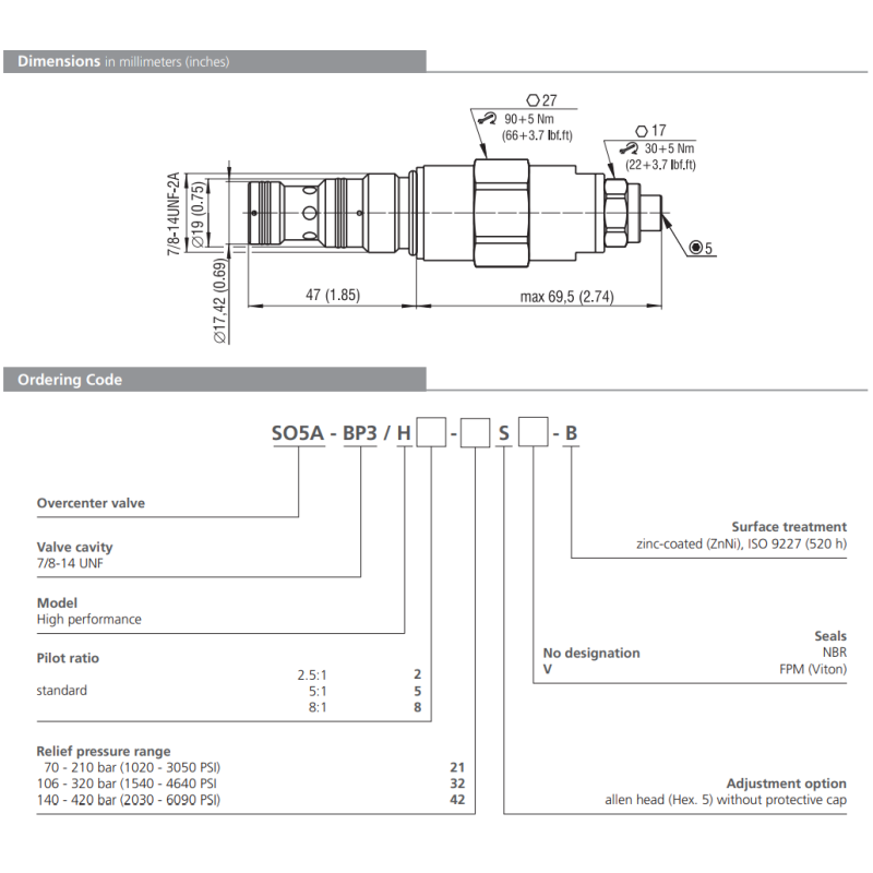 Zawór SO5A-BP3, Seals: No designation, Pressure range: 21, 