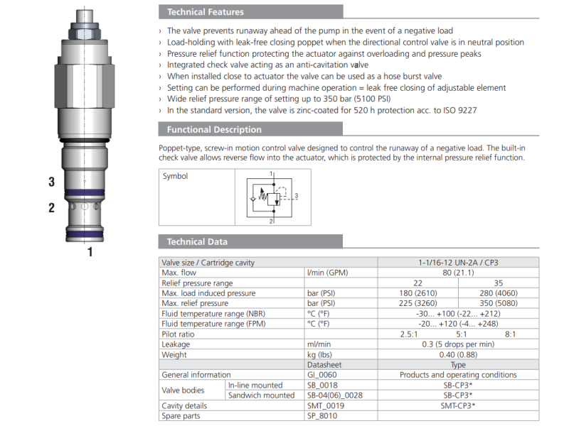 Zawór SO5A-CP3, Seals: No designation, Pilot ratio: 5, Pres