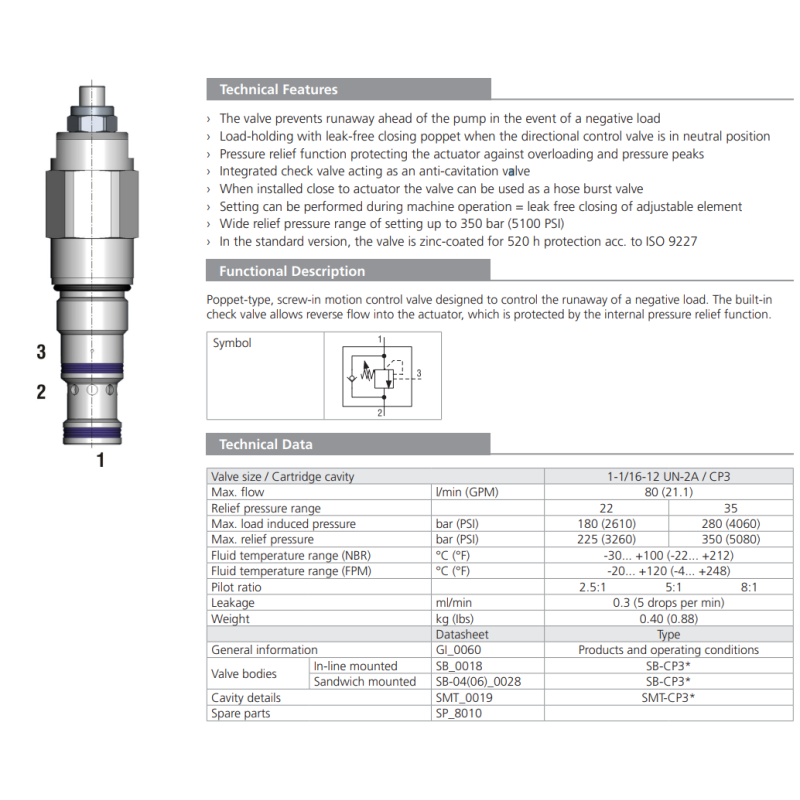 Zawór SO5A-CP3, Seals: No designation, Pilot ratio: 5, Pres