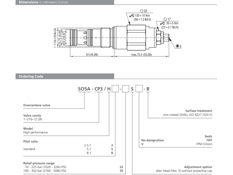 Zawór SO5A-CP3, Seals: No designation, Pilot ratio: 5, Pres