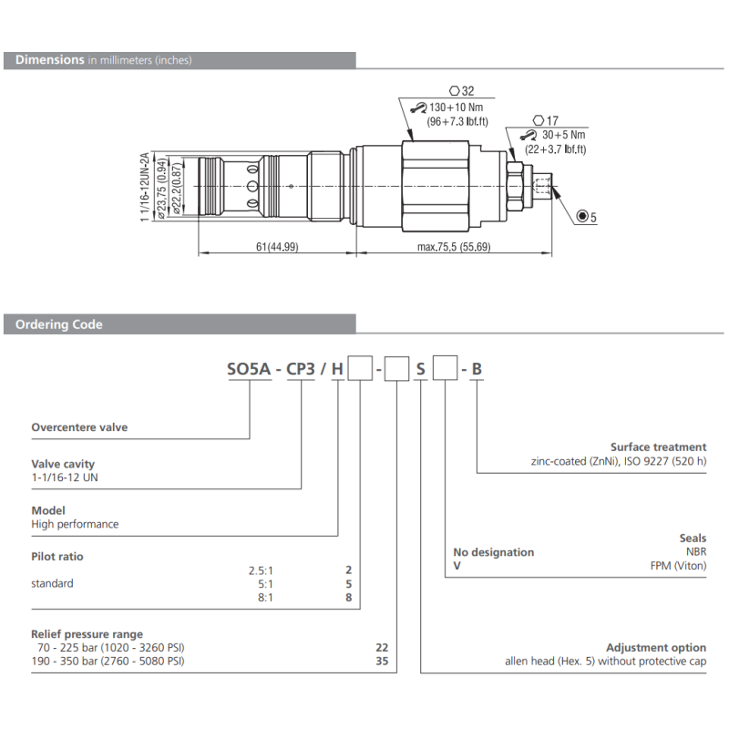 Zawór SO5A-CP3, Seals: No designation, Pilot ratio: 5, Pres