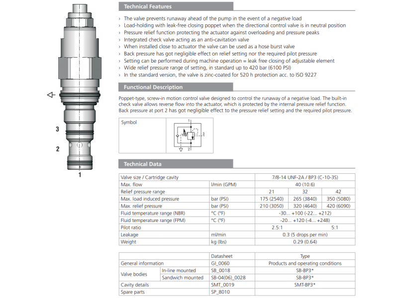 Zawór SOB5A-BP3, Seals: No designation, Pressure range: 21,