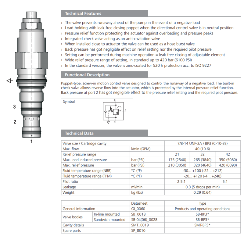 Zawór SOB5A-BP3, Seals: No designation, Pressure range: 21,