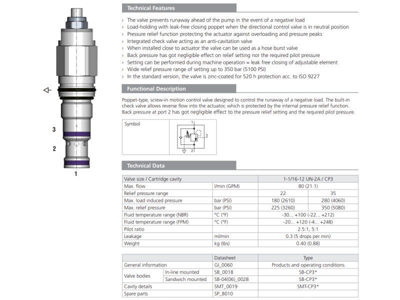 Zawór SOB5A-CP3, Seals: No designation, Pilot ratio: 5, Pre