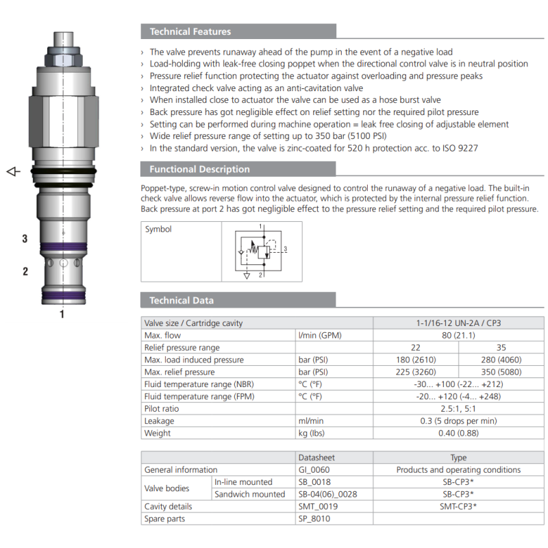 Zawór SOB5A-CP3, Seals: No designation, Pilot ratio: 5, Pre