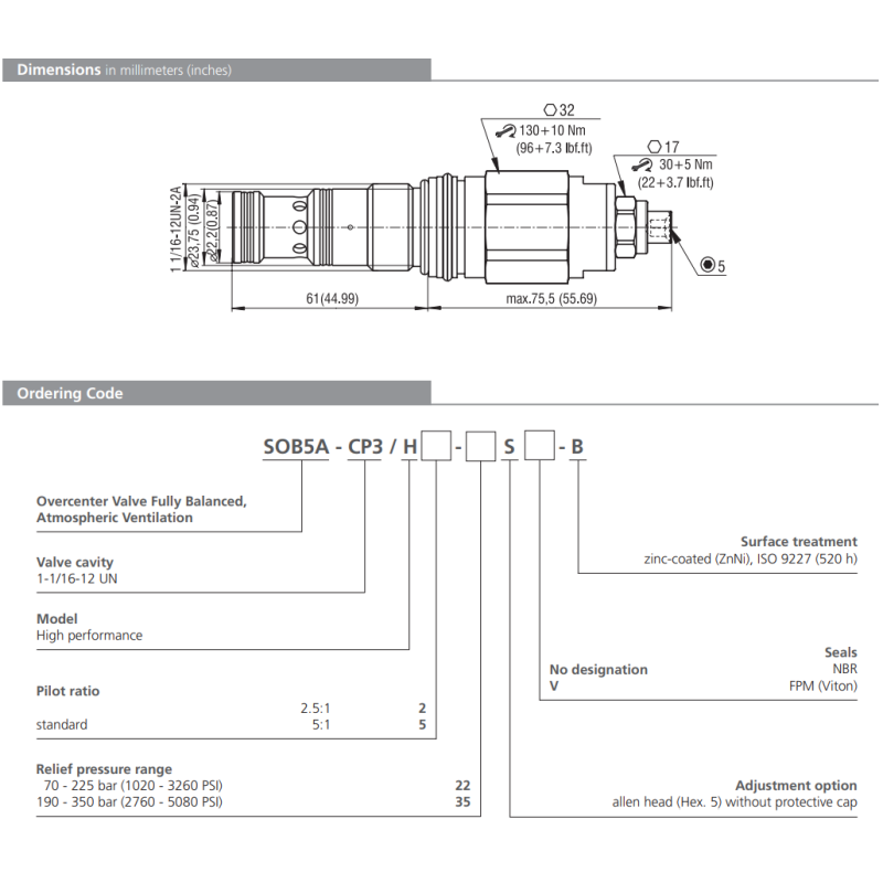 Zawór SOB5A-CP3, Seals: No designation, Pilot ratio: 5, Pre