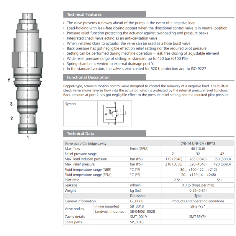 Zawór SOBD5A-BPY3, Seals: No designation, Pressure range: 2