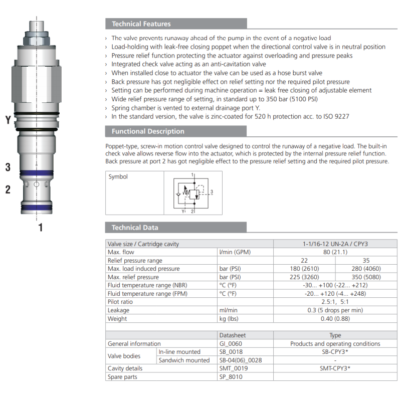 Zawór SOBD5A-CPY3, Seals: No designation, Pilot ratio: 5, P