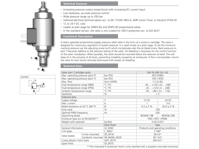 Zawór SR1P2-A2, Napięcie: 12V, Surface treatment: A, Seals