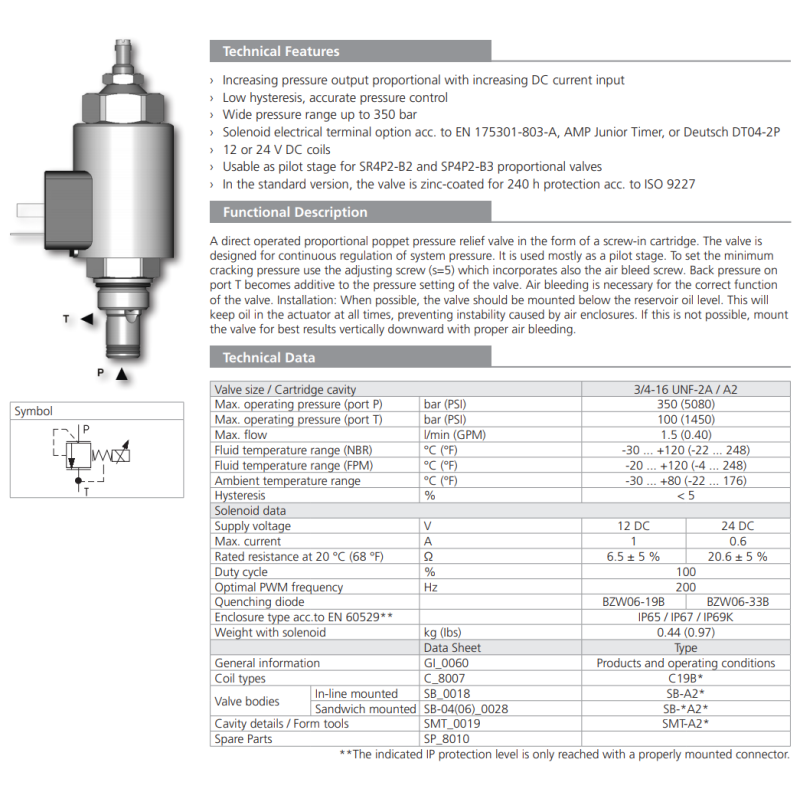 Zawór SR1P2-A2, Napięcie: 12V, Surface treatment: A, Seals
