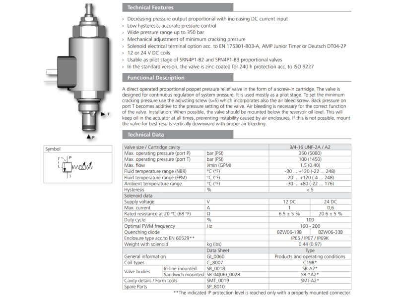 Zawór SRN1P1-A2, Napięcie: 12V, Surface treatment: A, Seal
