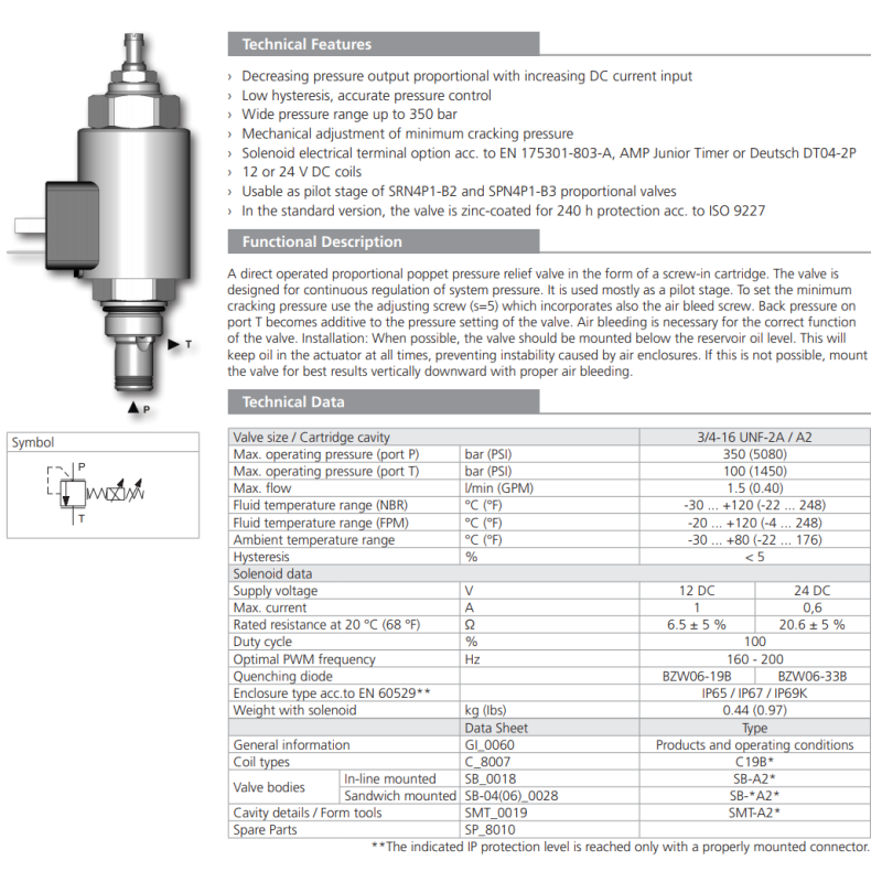 Zawór SRN1P1-A2, Napięcie: 12V, Surface treatment: A, Seal