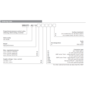 Zawór SRN1P1-A2, Napięcie: 12V, Surface treatment: A, Seal