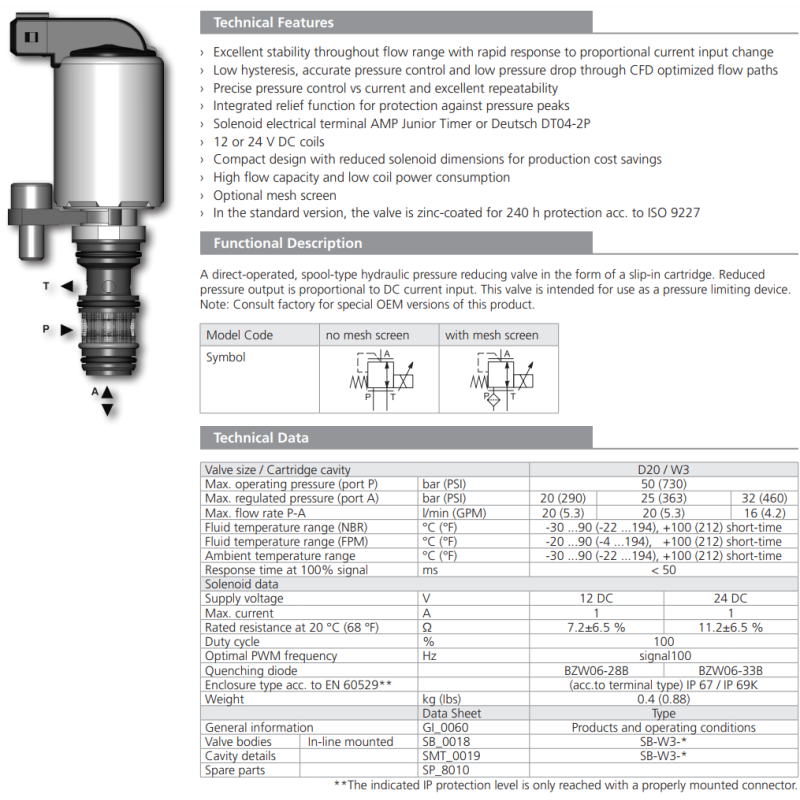 Zawór PP2P1-W3, Napięcie: 12V, Surface treatment: A, Seals