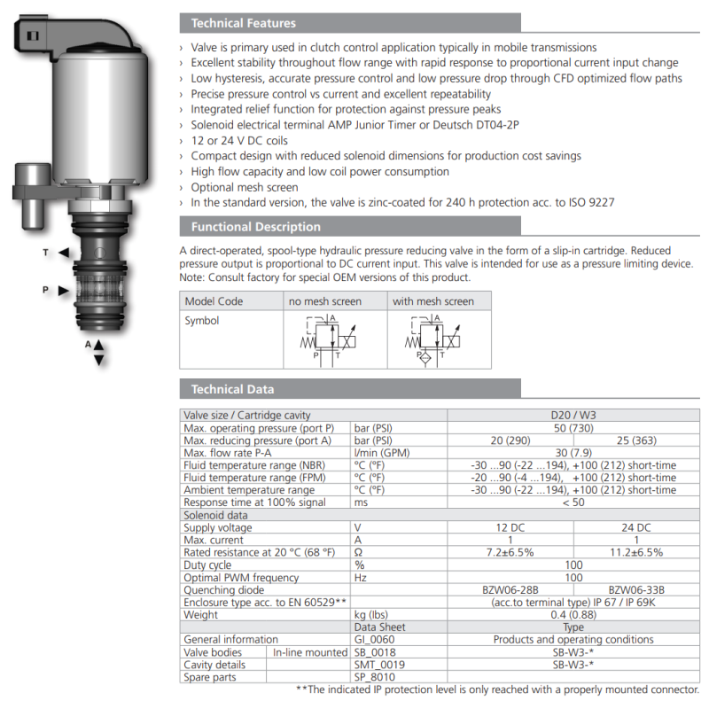 Zawór PP2P3-W3, Napięcie: 12V, Surface treatment: A, Seals