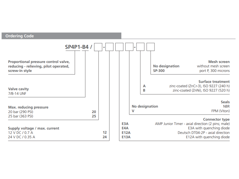 Zawór SP4P1-B4, Napięcie: 12V, Surface treatment: A, Seals