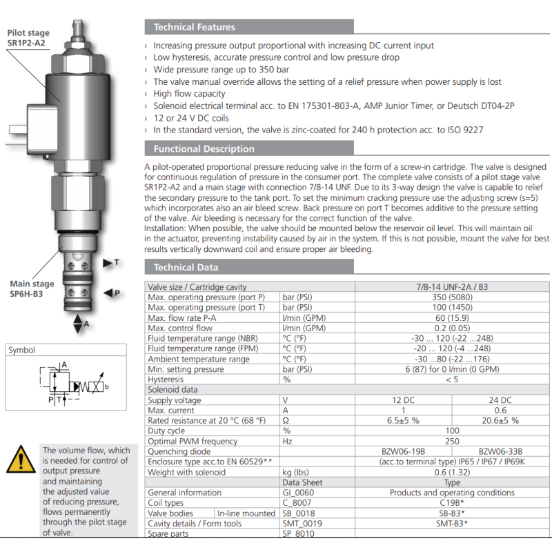 Zawór SP4P2-B3, Napięcie: 12V, Surface treatment: A, Seals
