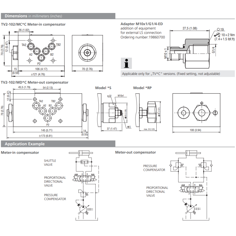 Zawór TV2-102/M, Surface treatment: B, Seals: V, Adjustment