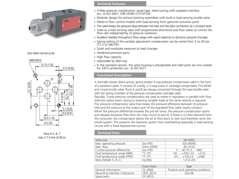 Zawór TV2-063/M, Surface treatment: No designation, Seals: 