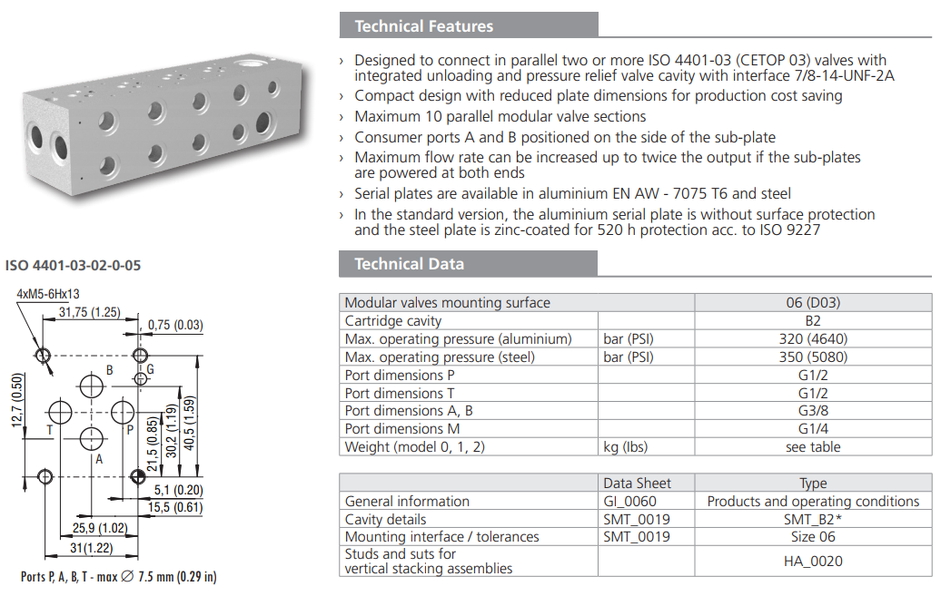 Blok sekcyjny standard CETOP 03 - NG06, Sekcje: 8 - sekcyjny