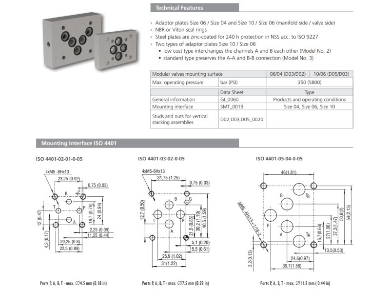 Adapter redukcyjny płytowy CETOP - 06/04, 10/06, Rozmiar CE