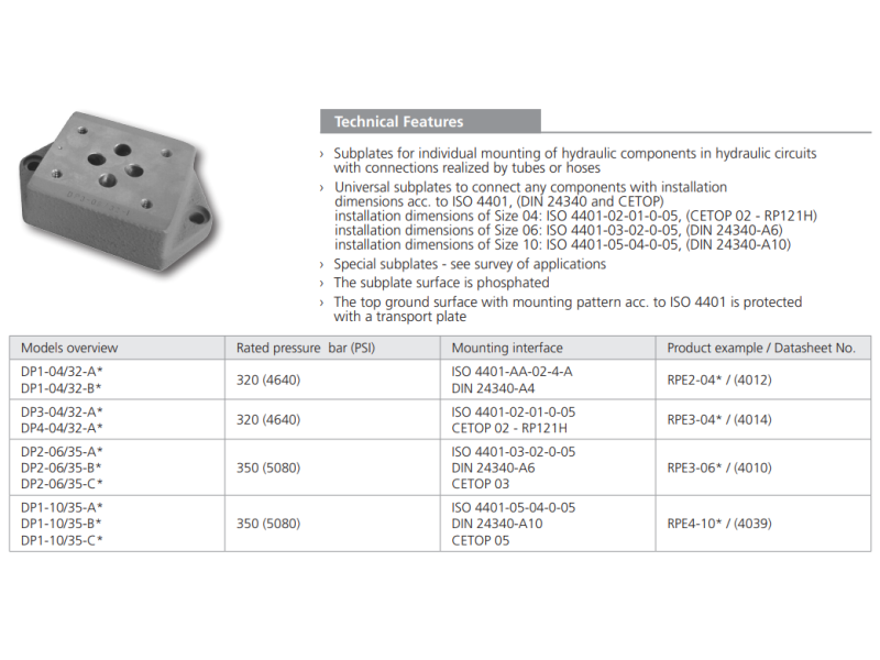 Pojedyńczy blok płytowy gwintowany DP - 04 (06, 10), Rozmiar CETOP: NG06