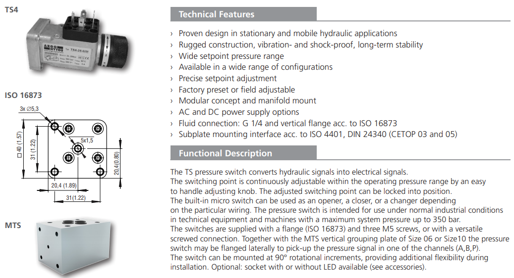 Przekaźnik ciśnienia TS4, MTS