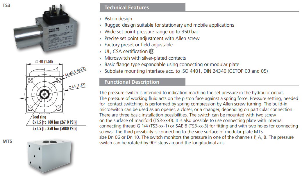 Przekaźnik ciśnienia TS3, MTS