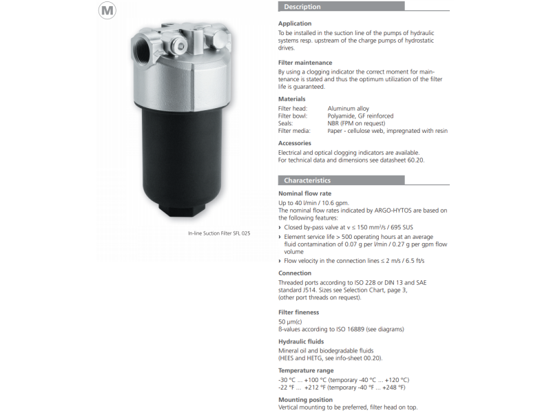 Filtr SFL, Rozmiar filtra: 1.1/16"-2UN