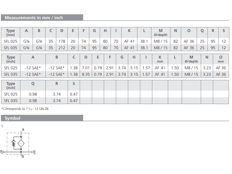 Filtr SFL, Rozmiar filtra: 1.1/16"-2UN