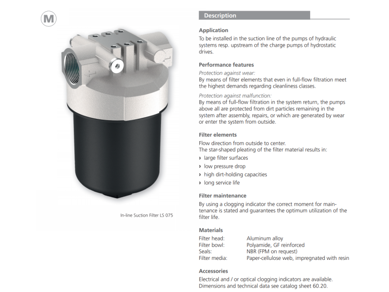 Filtr LS040 LS075, Rozmiar filtra: D2-G1.1/4"