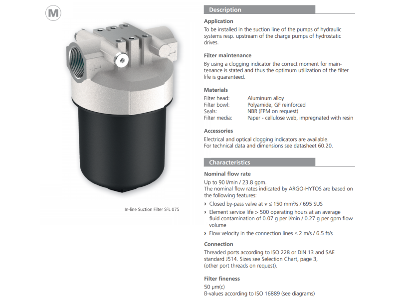 Filtr SFL 040 075, Rozmiar filtra: 1.5/8"-12UN
