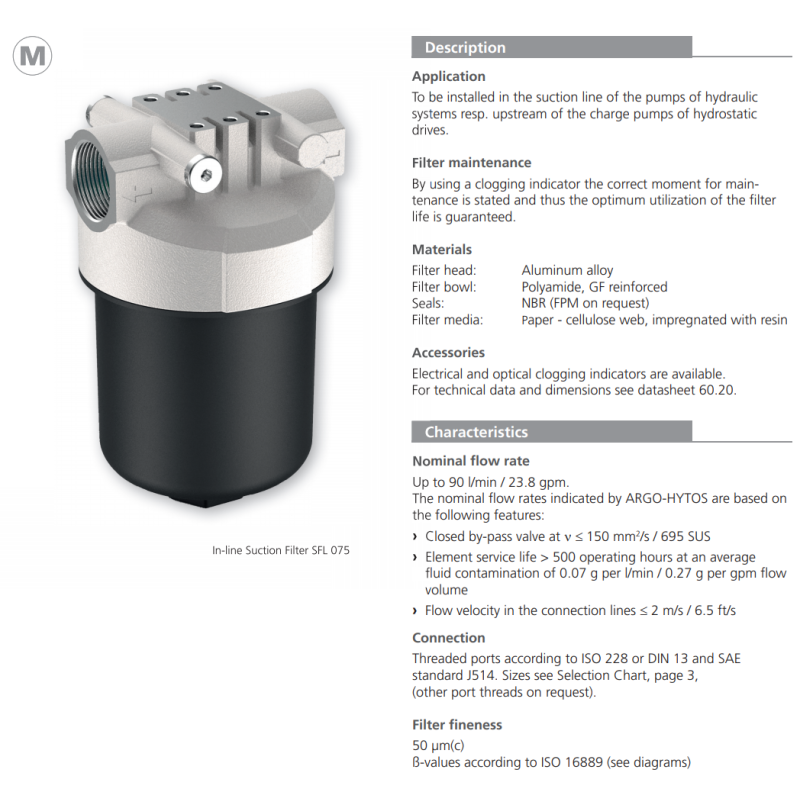 Filtr SFL 040 075, Rozmiar filtra: 1.5/8"-12UN