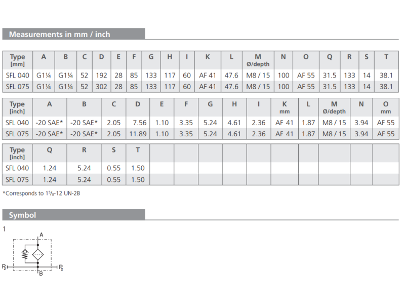 Filtr SFL 040 075, Rozmiar filtra: 1.5/8"-12UN