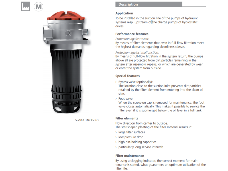 Filtr ES 075, Rozmiar filtra: D1-G1"