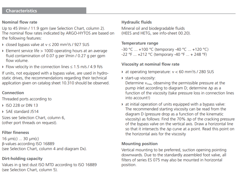 Filtr ES 075, Rozmiar filtra: D1-G1"