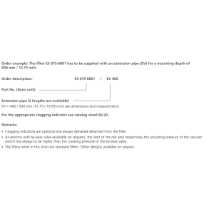 Filtr ES 075, Rozmiar filtra: D1-G1"