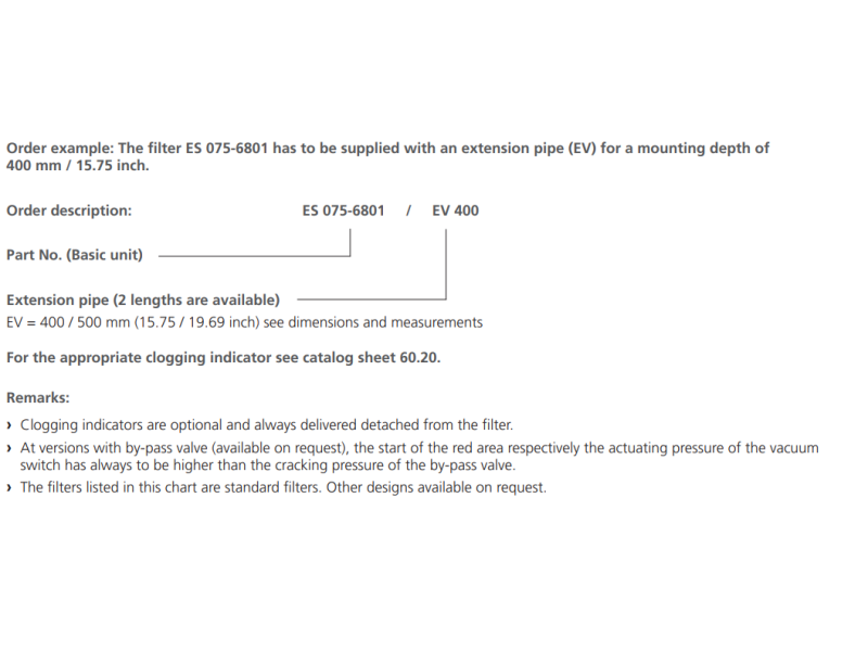Filtr ES 075, Rozmiar filtra: D1-G1"