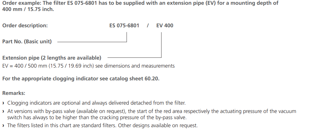Filtr ES 075, Rozmiar filtra: D1-G1"